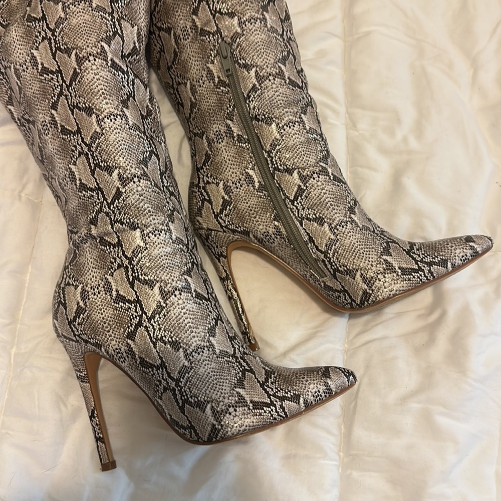Vici Heeled Python Snake Boots | Taupe/Black | Si… - image 7